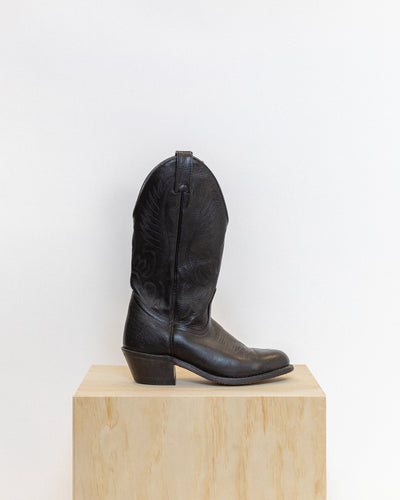 Vintage Boulet unisex black leather cowboy boots. Women's size 7.