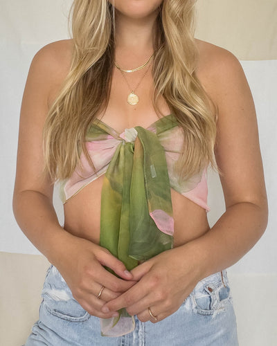 Vintage pastel green & pink scarf top.