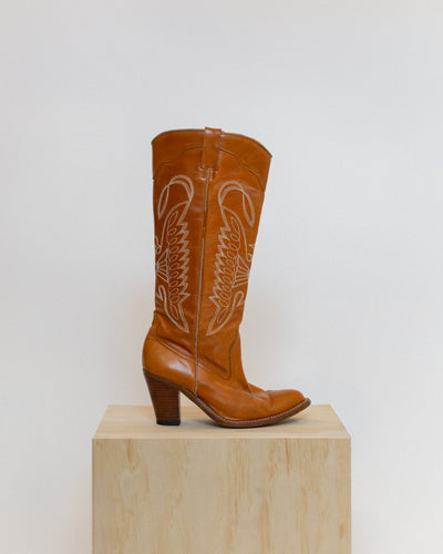 Vintage Jeffrey Campbell Frontier brown leather cowboy boots. Women's size 7.5 to 8.
